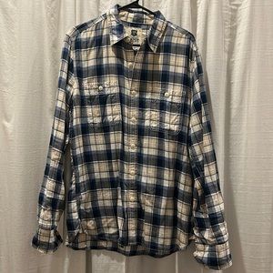 Levi Strauss & Co button down shirt, size medium. Blue, navy, tan, white plaid
